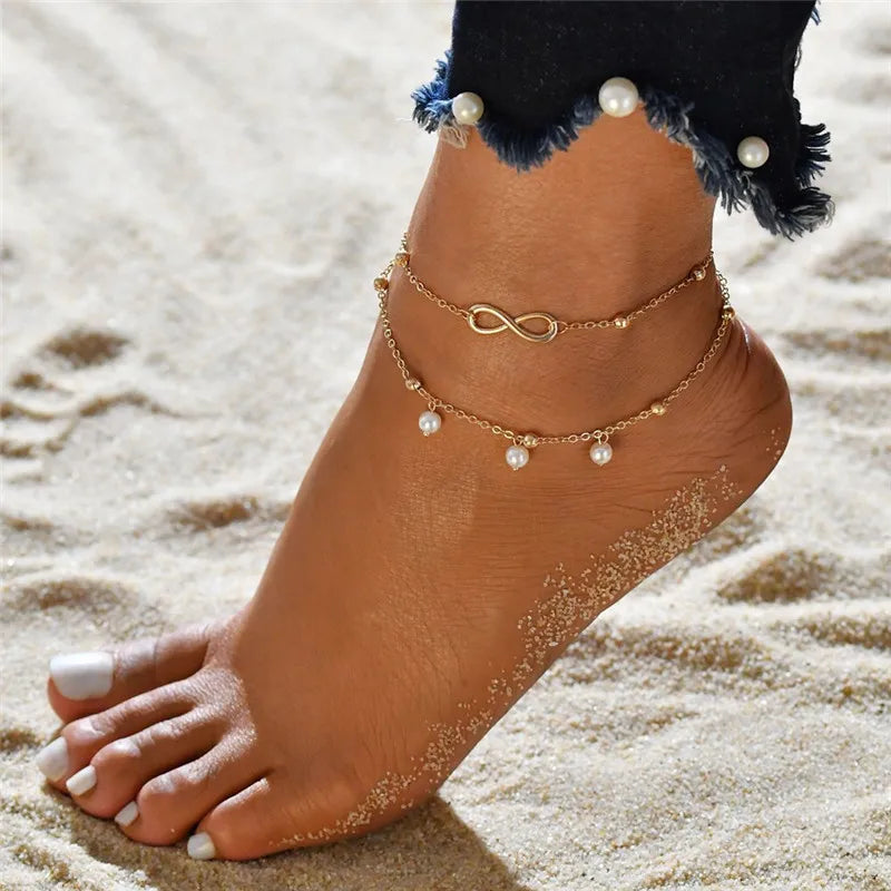 Modyle Gold Silver Color Chain Multilayer Anklets Women Beads Anklet Leg Chain Ankle Bra detail view
