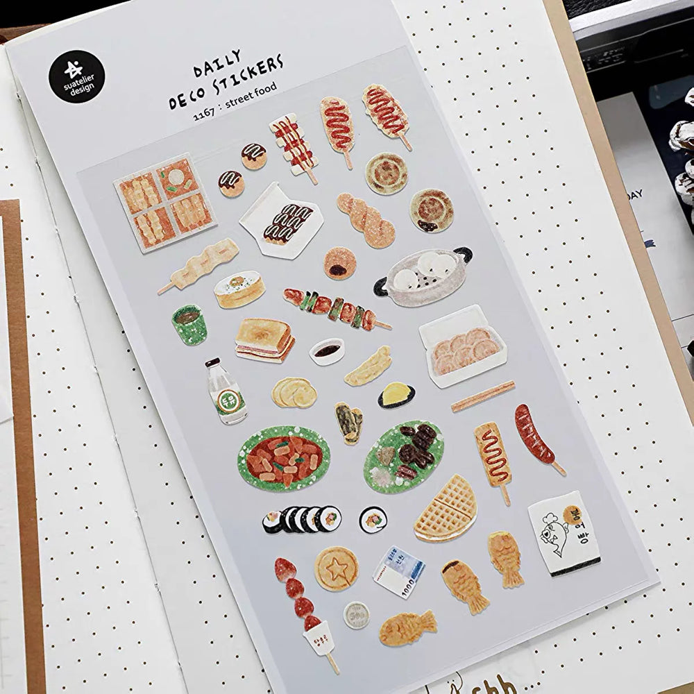 Korean Food Sticker Pack for Scrapbooking | Suatelier Street Food Art Stickers detail view