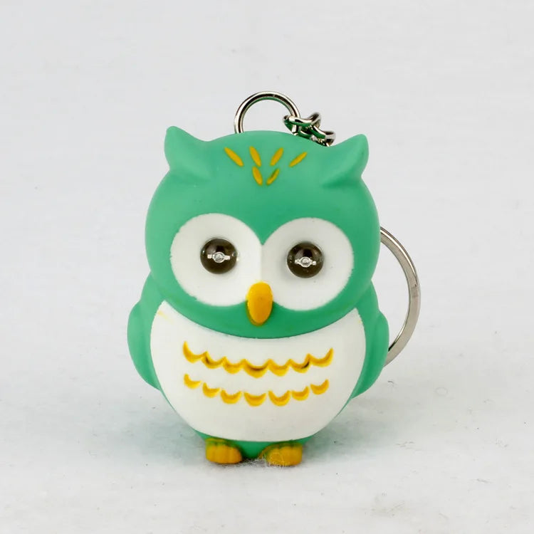 LED Owl Keychain with Sound and Light | Cute Bag Pendant for Keys close-up view