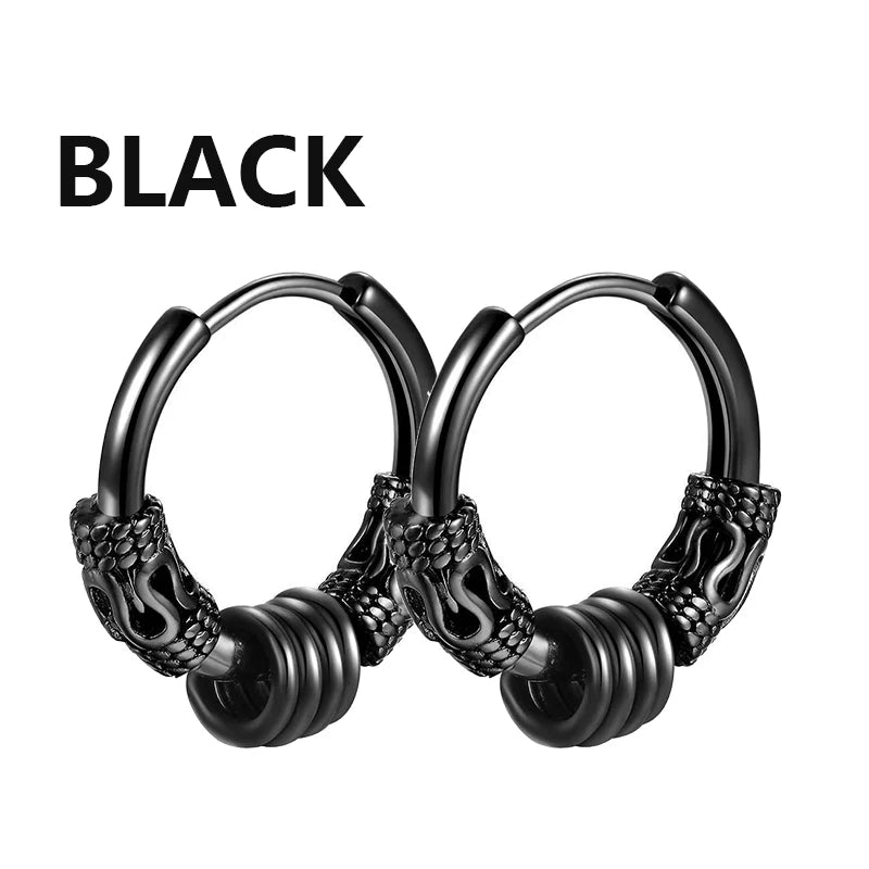 2PC Punk Men's Stainless Steel Hoop Earrings For Women Hip Hop Totem Earring For Men alternate view