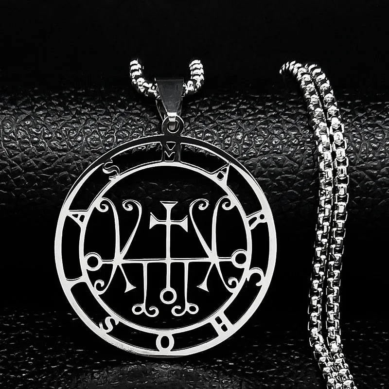 Sigeal Sigil De Lucifer Stainless Steel Satan Necklace | Asmoday Key Baphomet Penda additional angle