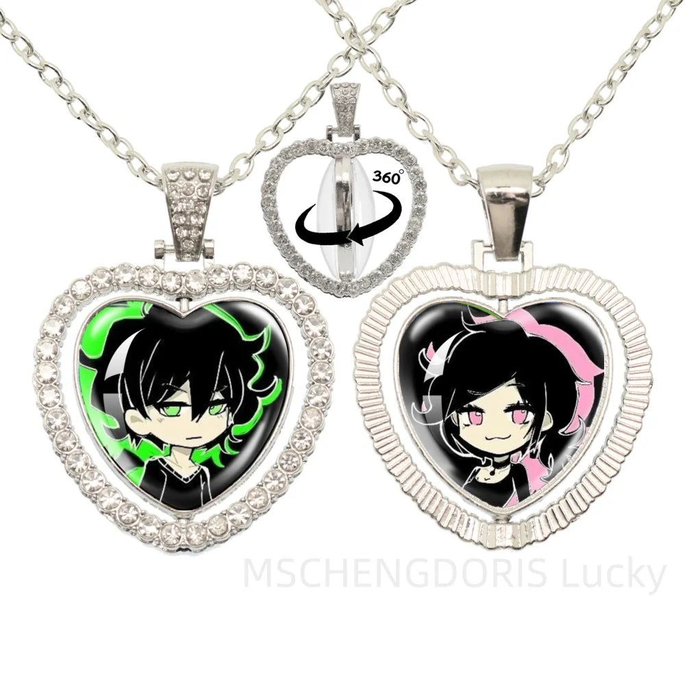 The Coffin Of Andy And Leyley Cosplay Necklace | Double Sided Glass Cabochon Heart additional angle