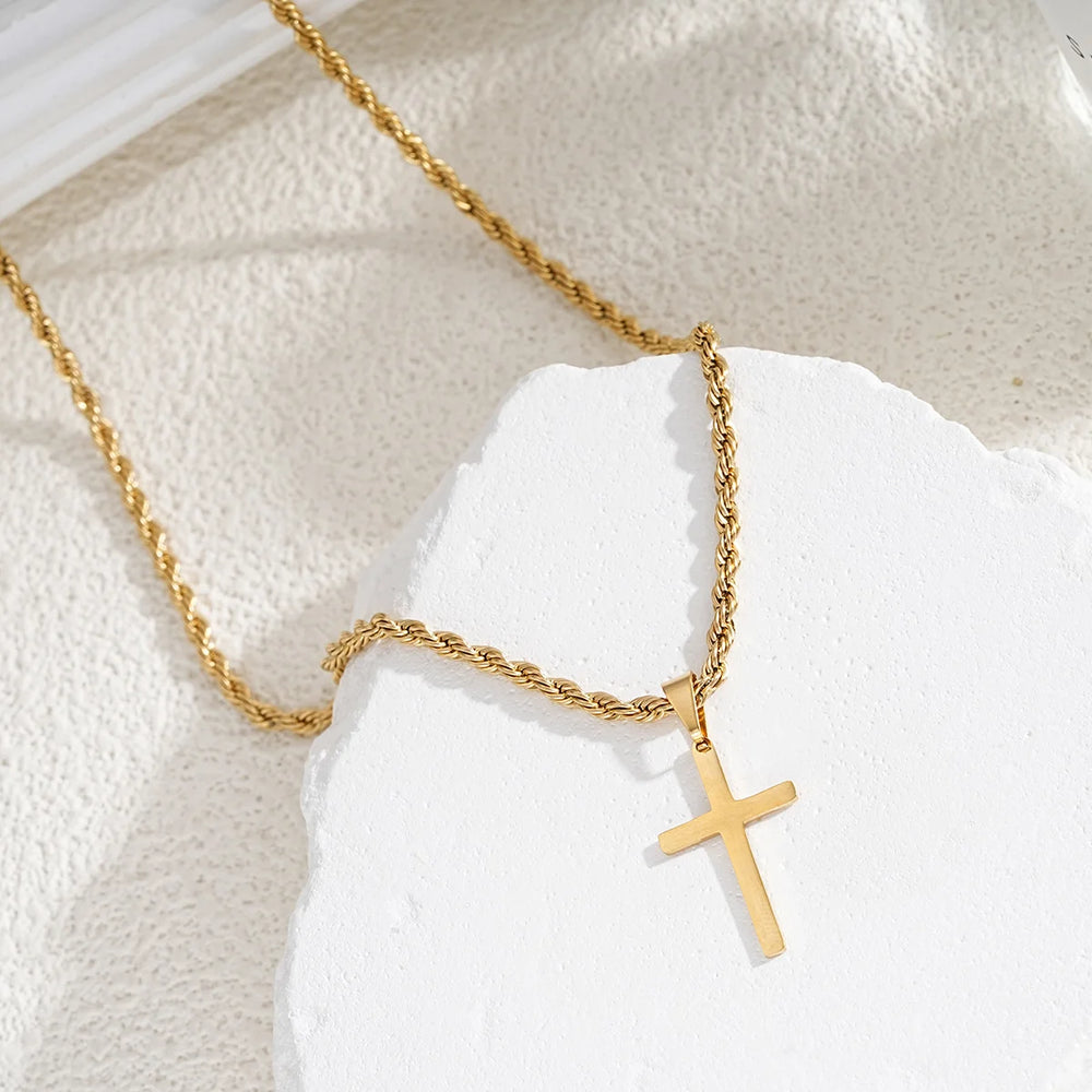New Stainless Steel Cross Pendant Necklace for Men Women Minimalist Gold Color Jewelry M detail view