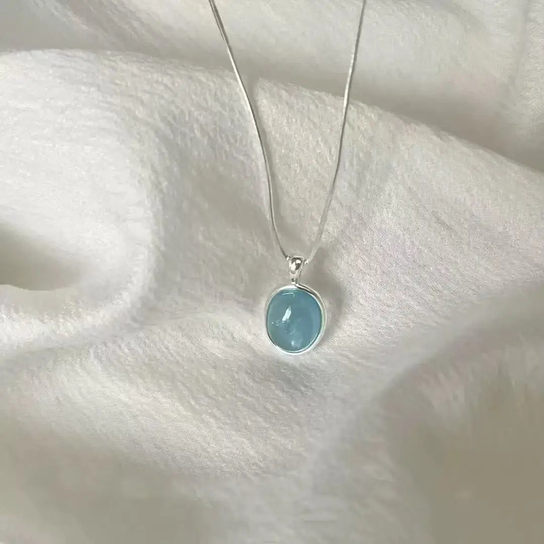 925 Sterling Silver Necklace with Moonstone and Natural Aquamarine Pendant, Necklace, Cl detail view