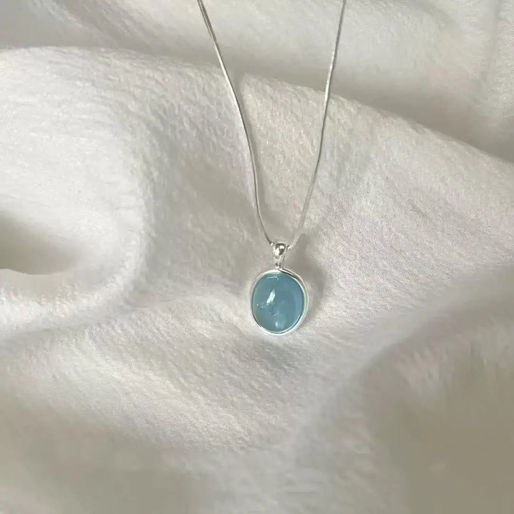925 Sterling Silver Necklace with Moonstone and Natural Aquamarine Pendant, Necklace, Cl detail view