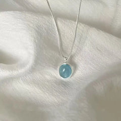 925 Sterling Silver Necklace with Moonstone and Natural Aquamarine Pendant, Necklace, Cl detail view