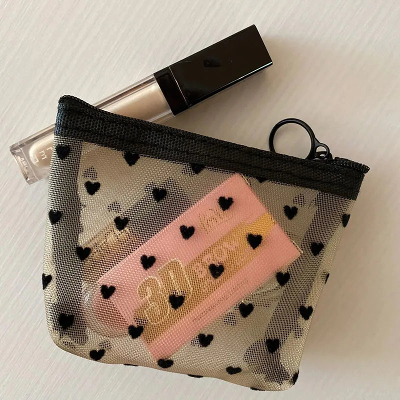 Women Black Mesh Coin Wallet Purse | Small Transparent Organizer Pouch