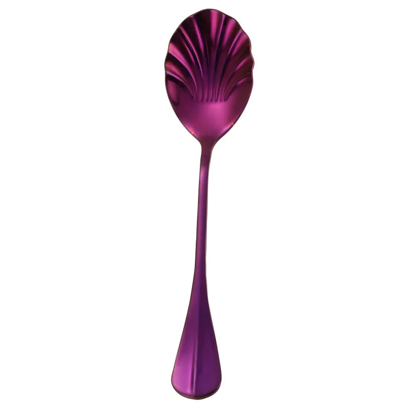 Shell Shape Stainless Steel Spoon with Long Handle | Dessert Spoon and Ice Cream Scoop close-up view