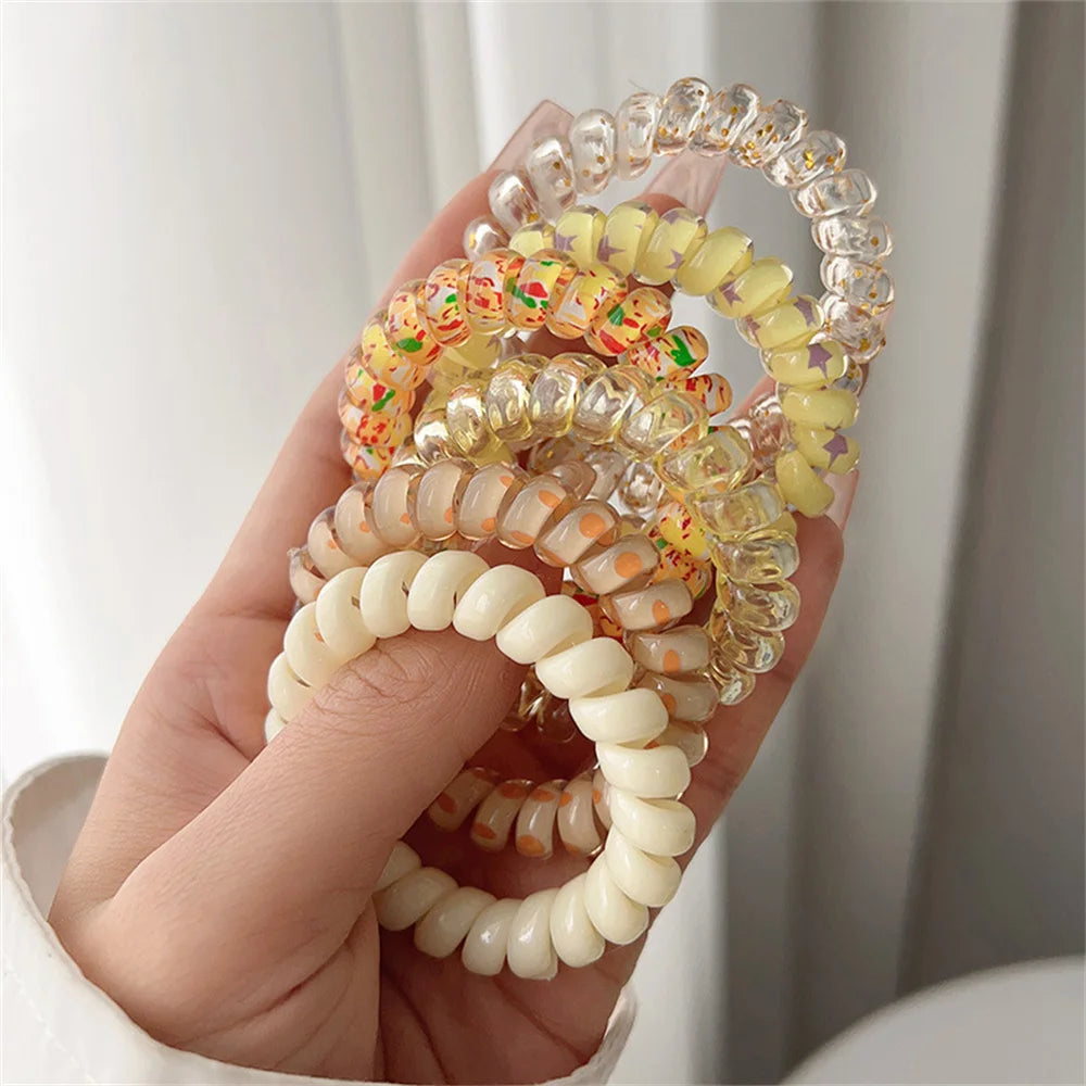 6pcs Sweet Cute Colorful Spiral Hair Ties Resin Jelly Coil Hair Rings Elastic Women Girl detail view