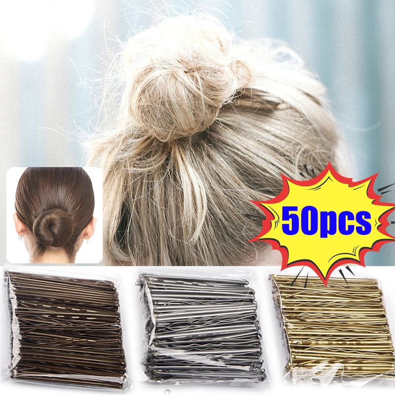 50Pcs Gold Hairpins for Women Hair Clip Lady Bobby Pins Black Invisible Wave Hairgrip Barrette Hairc