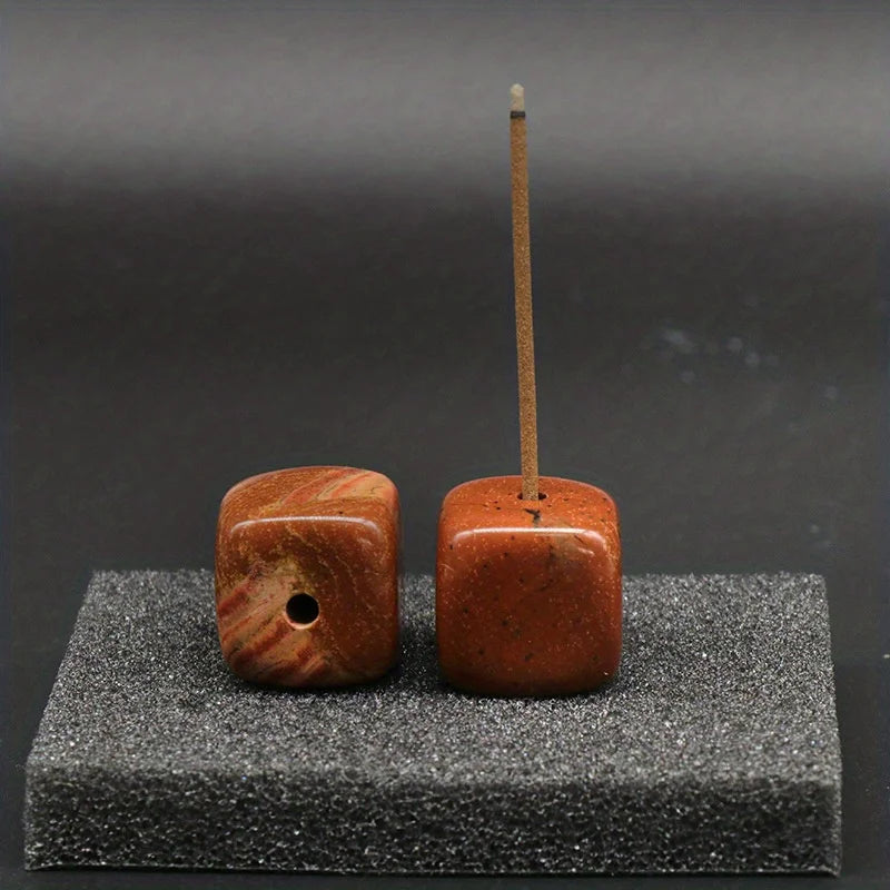 Natural Agate Stone Incense Holder | Square Wire Stick Incense Burner with Unique Patt close-up view