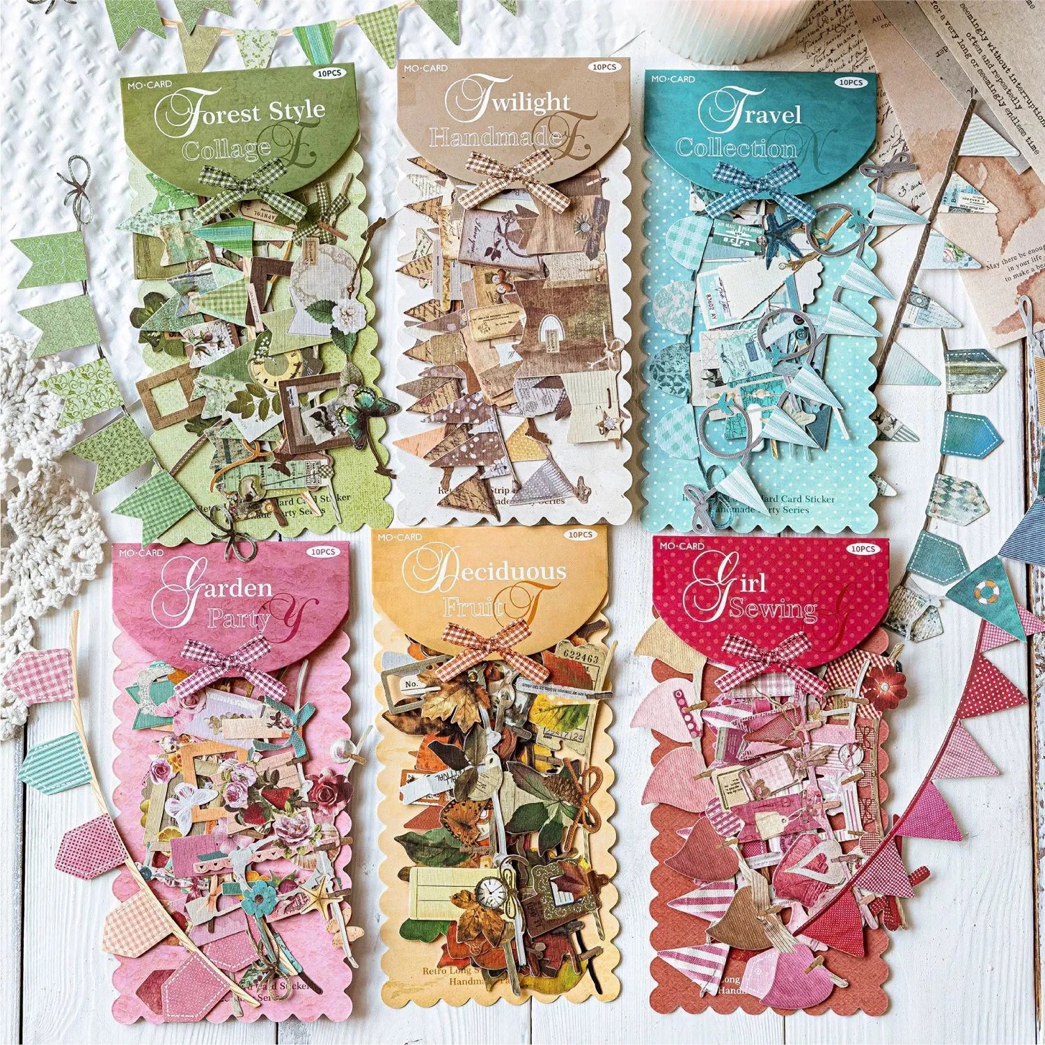 10 pcs/pack Handmade Party Series Vintage Festival Hollow Landscape Material Collage Scrapbook Stick