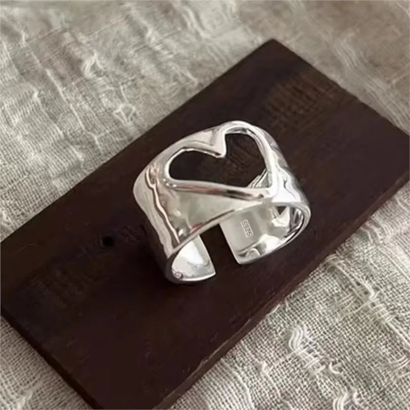 PANJBJ 925 Sterling Silve Multilayer Irregular Geometric Ring for Women Simple Charm R close-up view