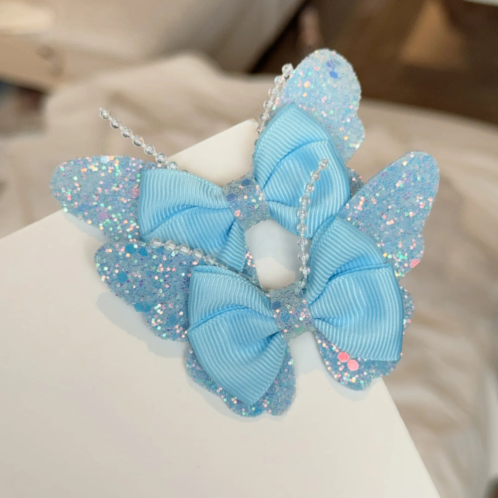 2 Pcs Fashion Rainbow Butterfly Hair Accessories Hair Clips Girls Sequin Hairpins Childr detail view