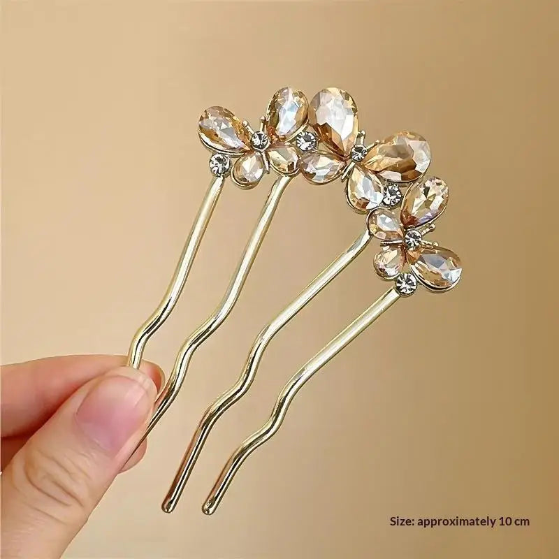 〔YS1〕Elegant Pearl Flower Hair Combs Pins French Retro Bun Hair Accessories Women Daily U-shaped Hairpin Female Alloy Hair Clasp