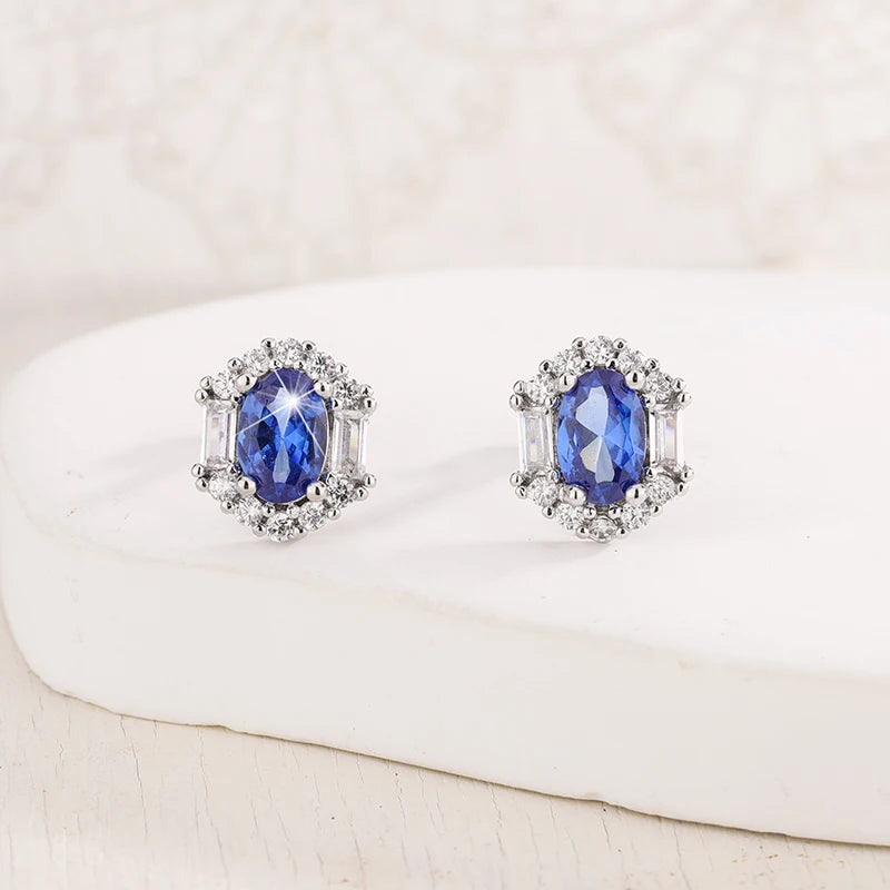 S925 Sliver Plated New Fashion Sapphire Prong Earring For Ladies-High Quality Jewel additional angle