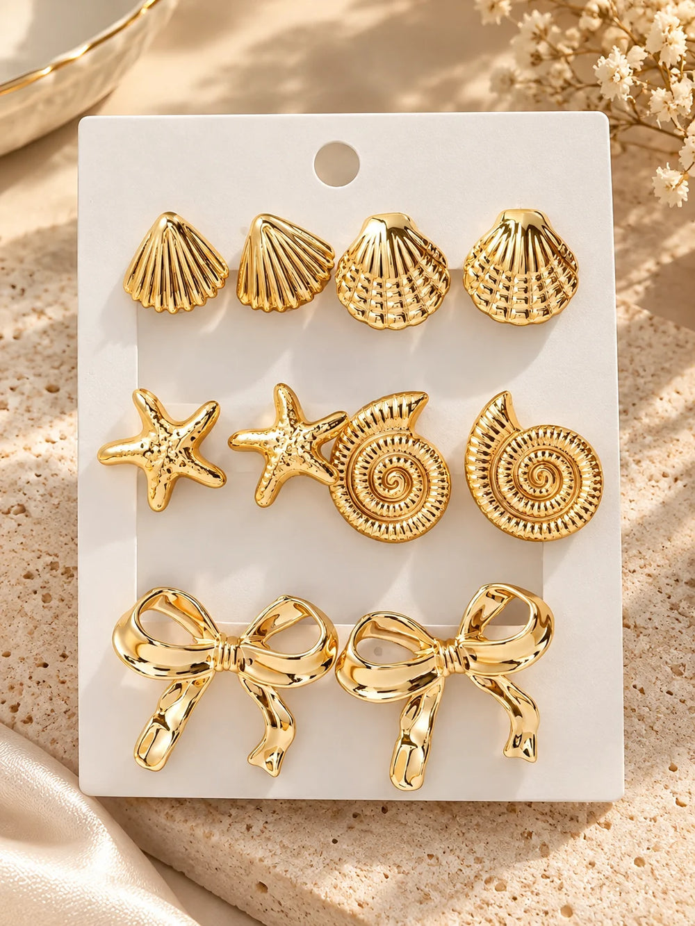 12pcs Fashionable Lightweight CCB Smooth Flower, Bow, Heart Shaped Earring Set, Suita alternate view