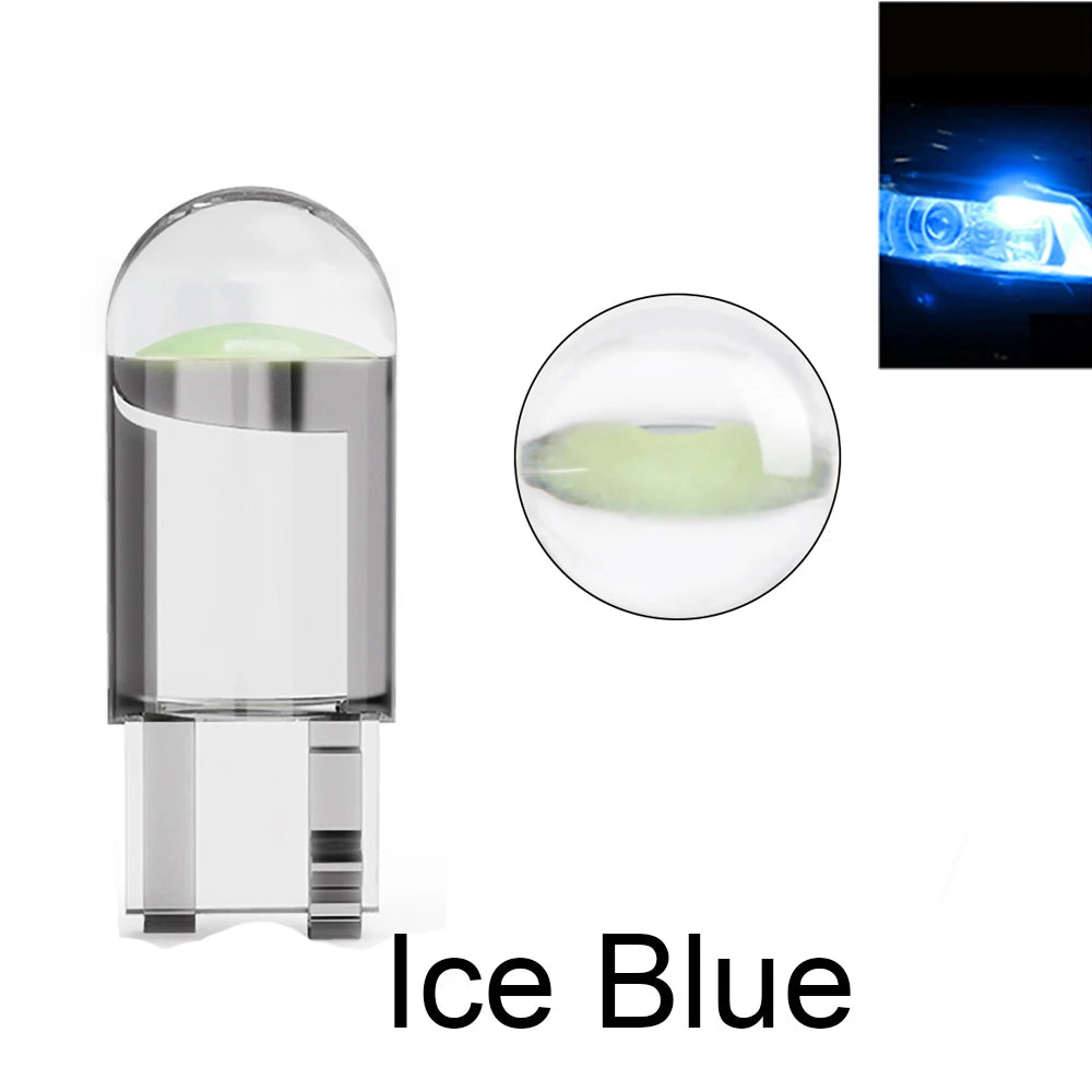 2/10pcs W5W 194 T10 Glass Housing Cob LED Car bulb 3000K 6000K White Blue Red Wedge Lice detail view