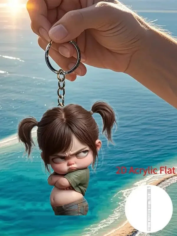 1 Cute Acrylic Girl Keychain, 2D Flat, Holiday Gift, Backpack Accessories, Key Decora lifestyle view