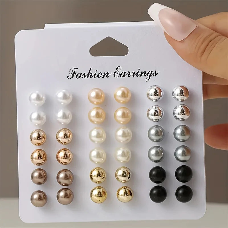 18 Pairs Multi-Color Imitation Pearl Stud Earrings Set