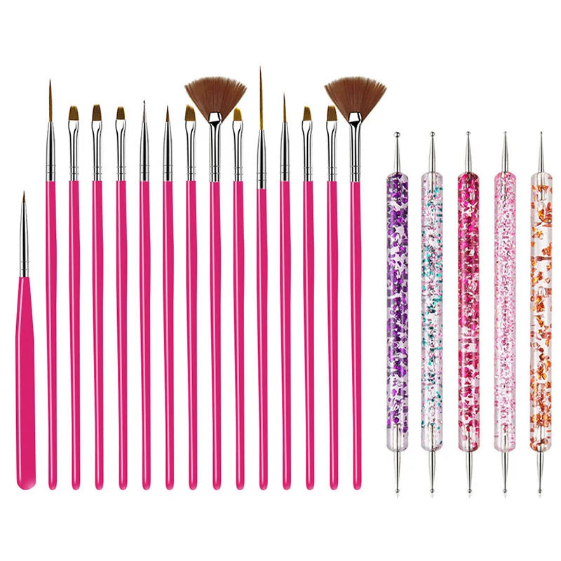 5/20Pcs Nail Art Brush Design Tip Painting Drawing Carving Dotting Pen FlatFan Liner lifestyle view