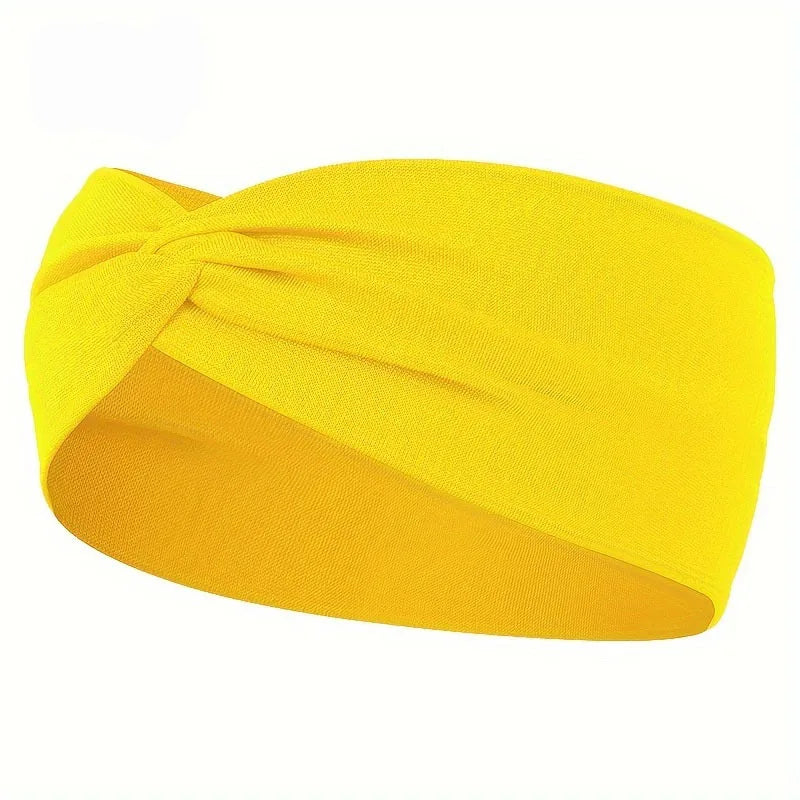 Solid Color Knotted Hairband Elastic Wide Headband Women Unisex Sports Yoga Running Cros detail view