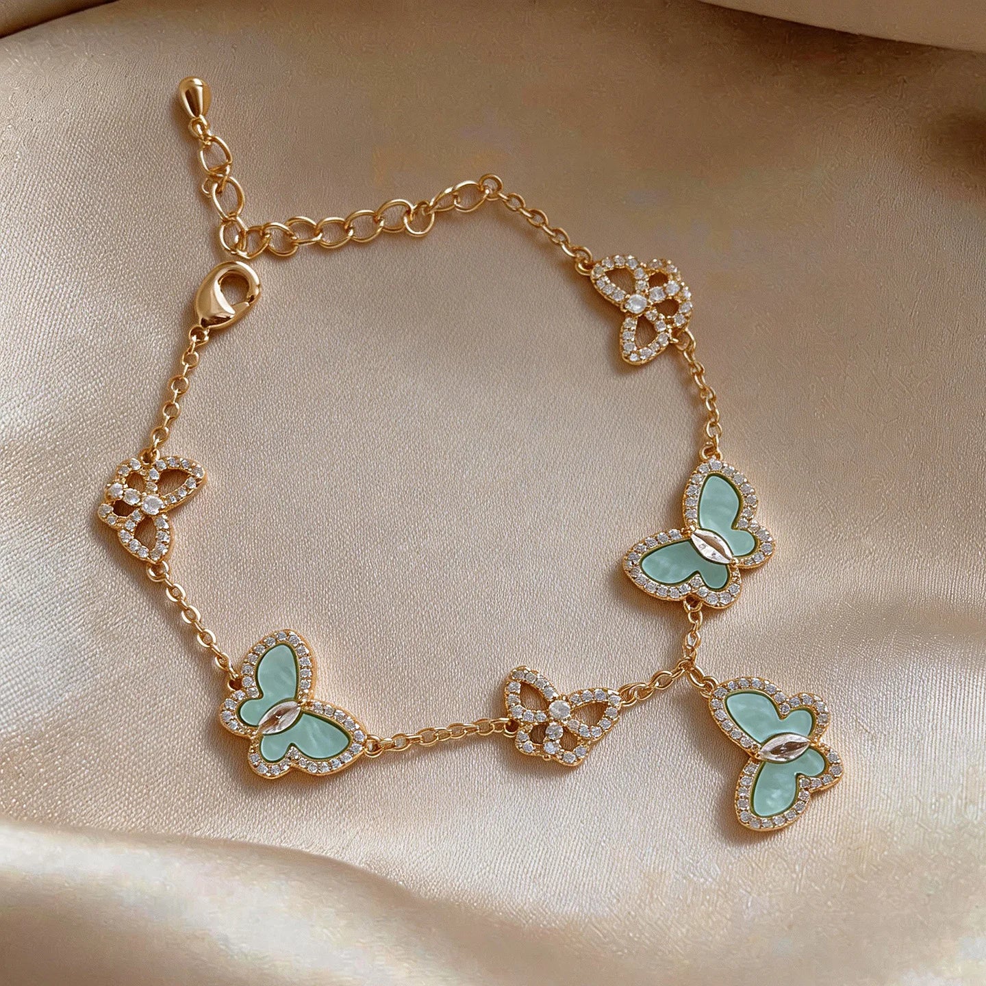 Blue Dripping Oil Butterfly Bracelet for Women Fritillary Flower Leaf