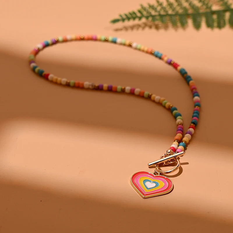 Colorful Stone Choker Necklace | Round Evil Charm Pendant for Women close-up view