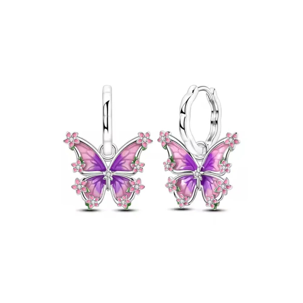 925 Sterling Silver Cherry Butterfly Shining Zircon Stud Earrings | Women's Holiday Ch close-up view