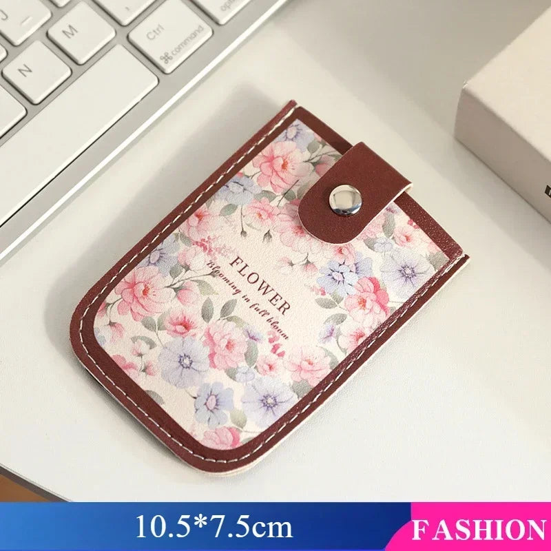 Creative 5 Card Pocket PU Leather Mini Wallet with RFID Blocking and Floral Print | Sl close-up view