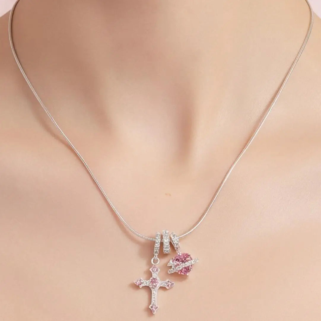 Heart Cross Pendant Necklace for Women Stainless Steel Necklace 14K Gold Plated Snake lifestyle view