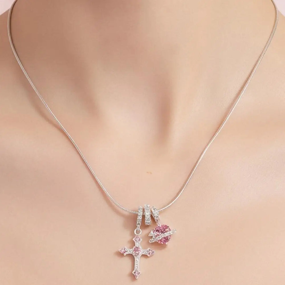 Heart Cross Pendant Necklace for Women Stainless Steel Necklace 14K Gold Plated Snake lifestyle view