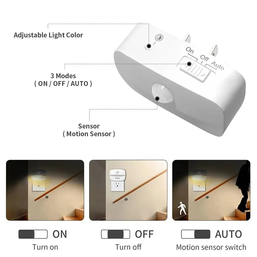 LED Night Light with Motion Sensor | Smart Plug-in Socket Lamp for Bedroom close-up view