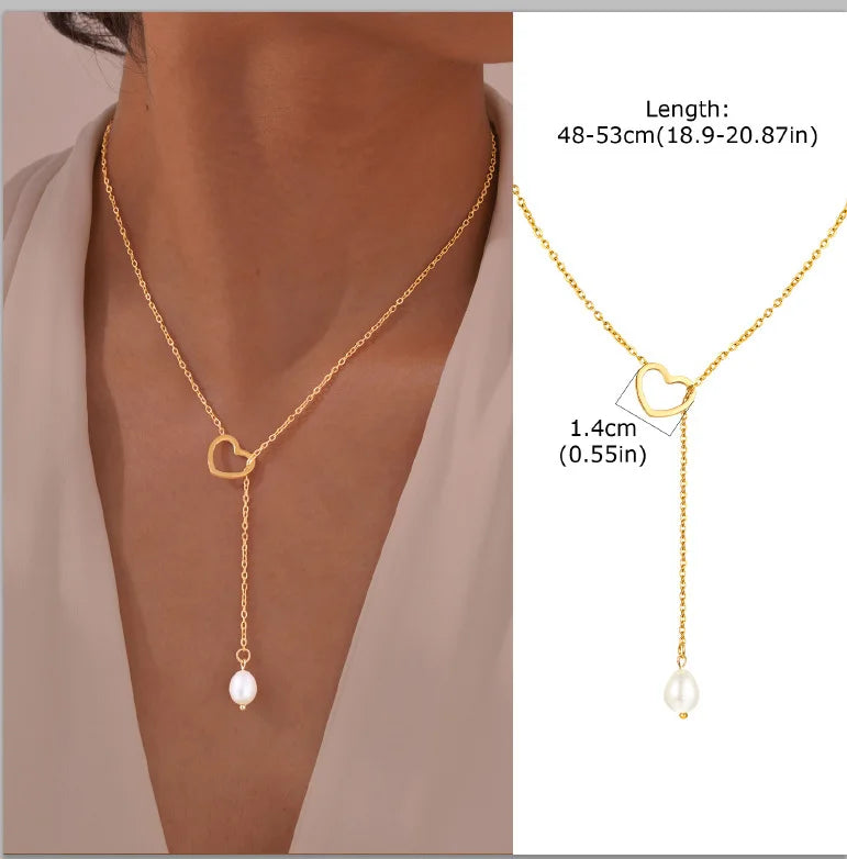 Stainless Steel Lariat Necklace Gold Plated, Dainty Long Necklace Laryered Necklaces lifestyle view