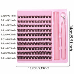 DIY Individual Lash Clusters Kit, Wispy D Curl False Eyelashes Complete Extension Set with Lash Bond Easy to Apply