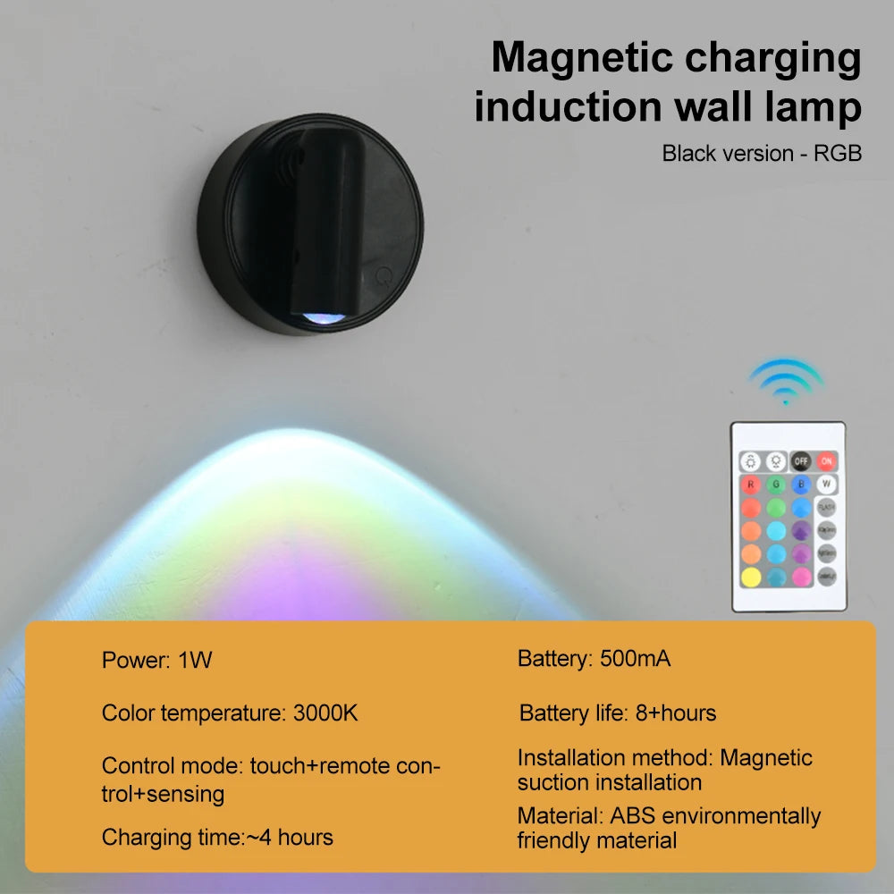 RGB Night Light | Magnetic Base USB Rechargeable LED Wall Lamp with Touch Switch lifestyle view