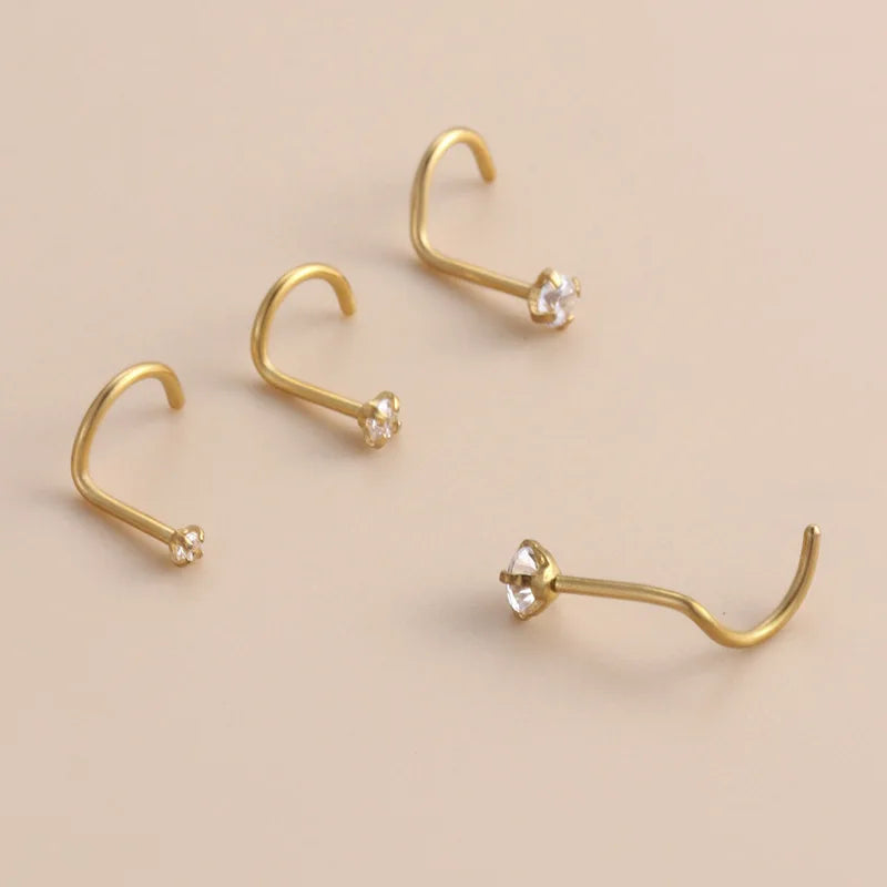 1/3/5Pcs Minimalist Curved Bar Nose Studs Stainless Steel CZ Inlaid Nose Piercing Jewe close-up view
