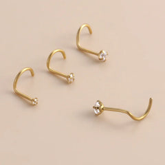 1/3/5Pcs Minimalist Curved Bar Nose Studs Stainless Steel CZ Inlaid Nose Piercing Jewe close-up view