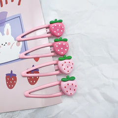 2 Pcs Cute Sweet Strawberry Hairpin Lovely Pink Hair Clips Girls Bangs Clips BB Snap Cli detail view
