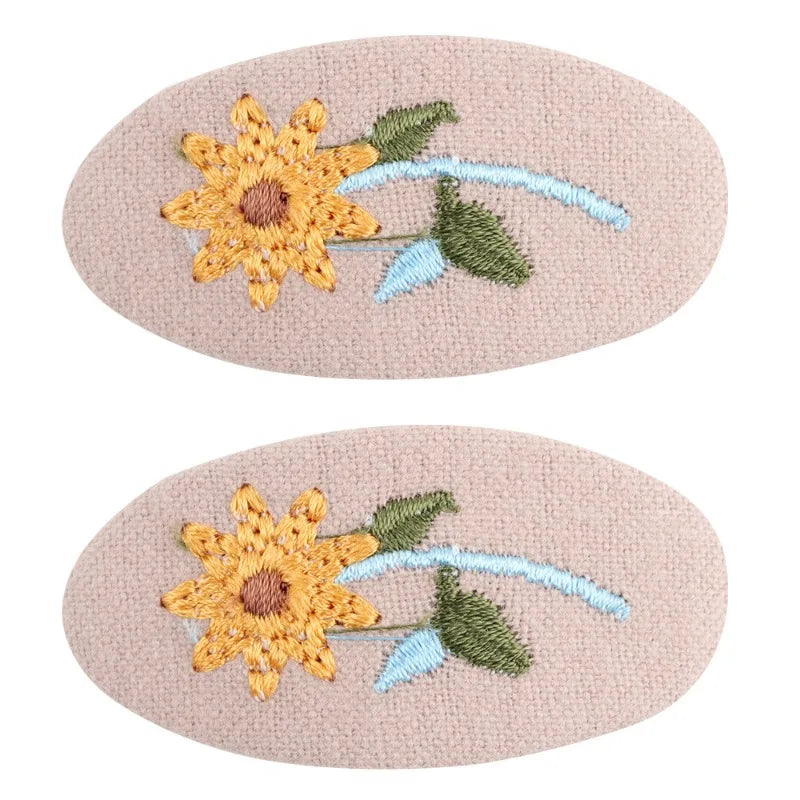 Hand Embroidered Floral BB Hair Clips Soft Fabric Non Slip Hair Barrettes Little Girls Daily Picnic Party Photo Hair Accessories