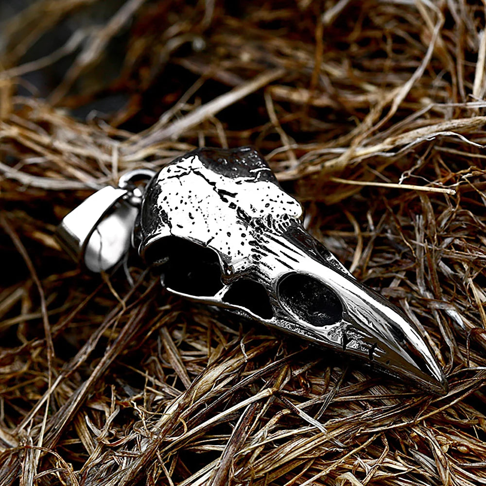 Viking Crow Skull Pendant Necklace | Stainless Steel Punk Jewelry for Men and Women alternate view