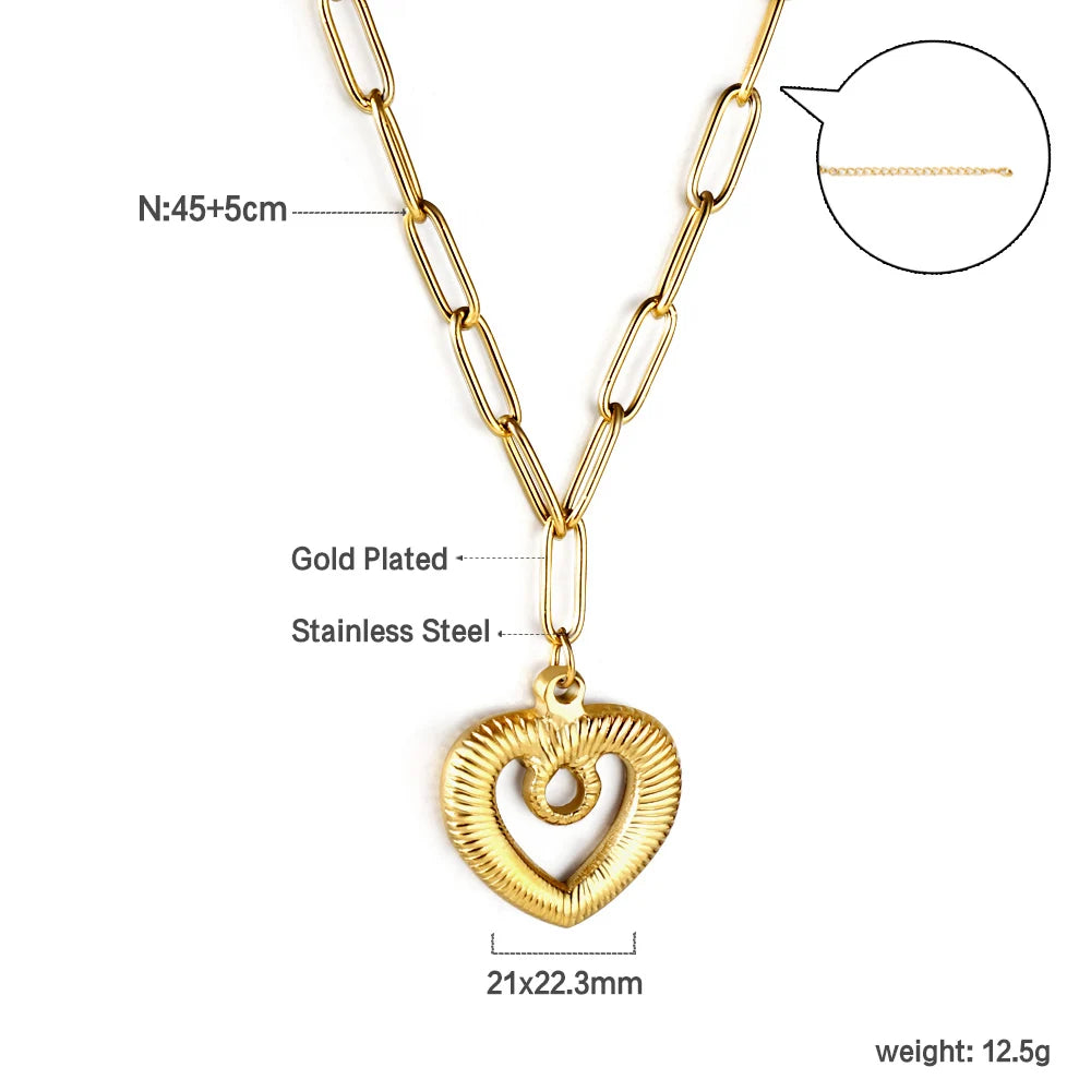 ASONSTEEL Heart Pendant Necklace | Romantic Gold Stainless Steel Choker for Women detail view