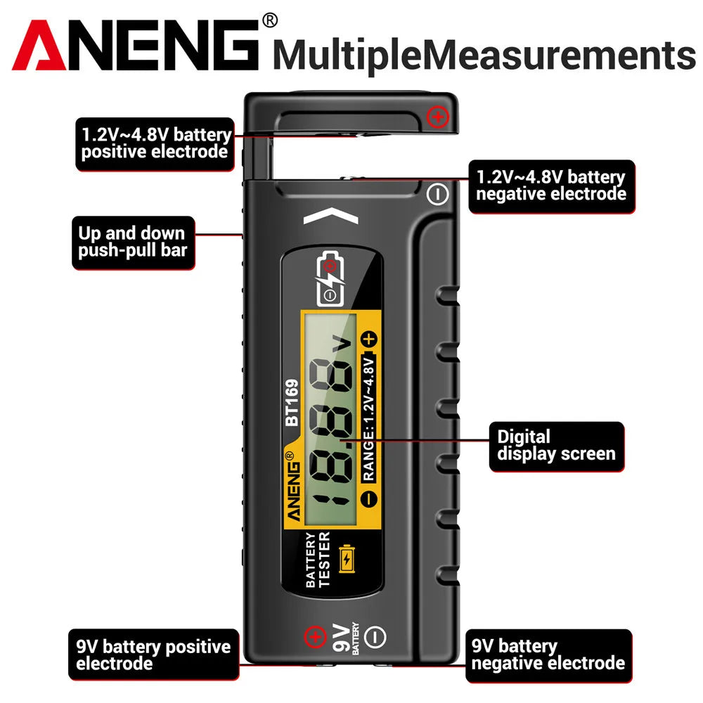 ANENG BT169 Battery Level Tester | Digital Display, No Power Required, Portable ABS Test detail view