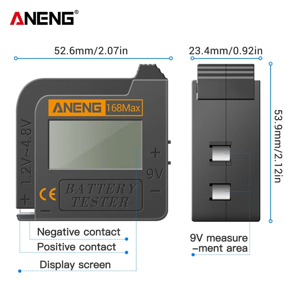 ANENG 168Max Digital Lithium Battery Tester | Universal Capacity Checker for AAA AA additional angle
