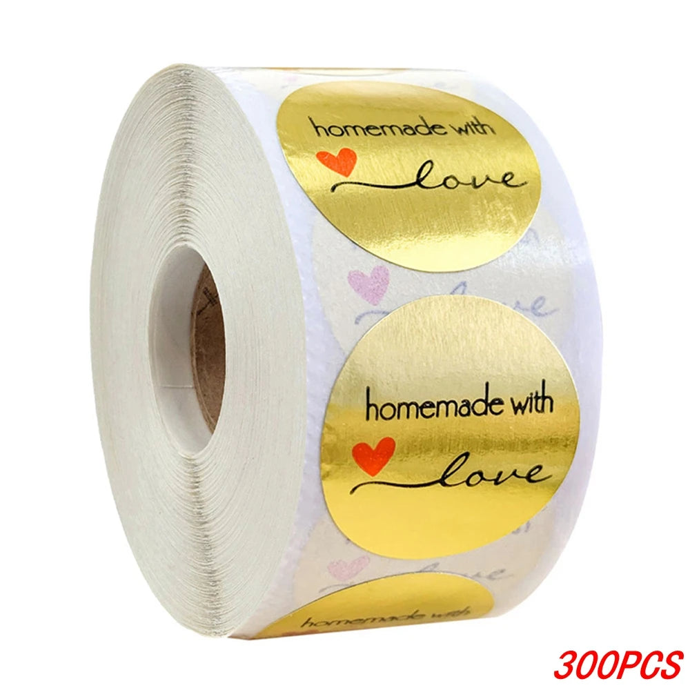 Vintage Kraft Paper Stickers | Handmade With Love Thank You Labels for Packaging and lifestyle view