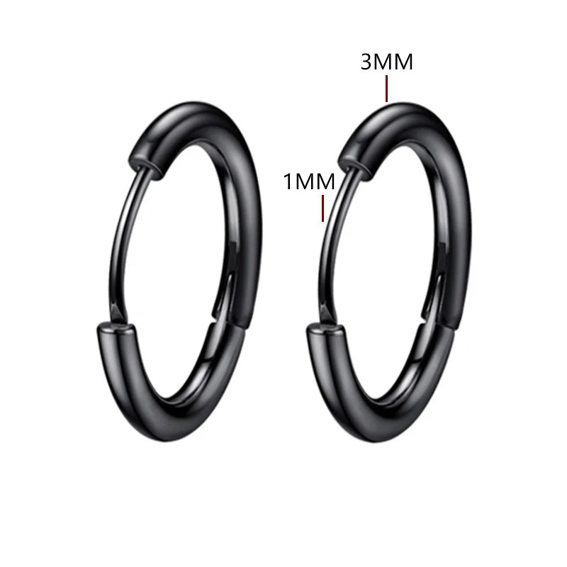 2pc Stainless Steel Small Hoop Earrings | Unisex Punk Hip Hop Huggie Earrings additional angle