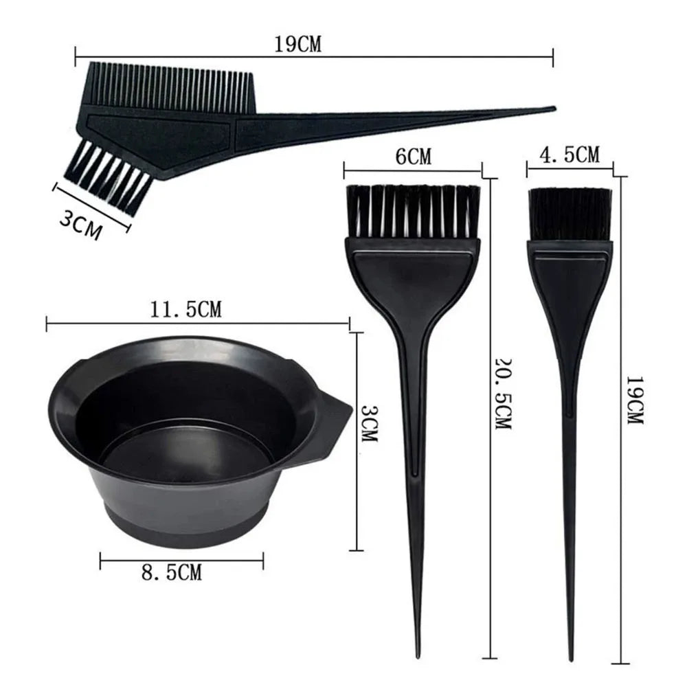 4Pcs Home Salon Hair Dyeing Brush Set Hair Dyeing Cream Bowl Coloring Brush Comb Kits close-up view