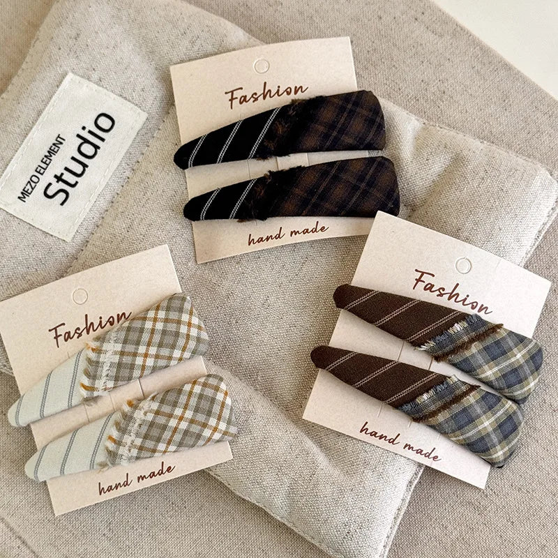 Sister's Style Plaid Fringe Patchwork Hair Clip Luxurious Triangle Fabric Bang Clip BB Clip Side Clip Hair Accessory