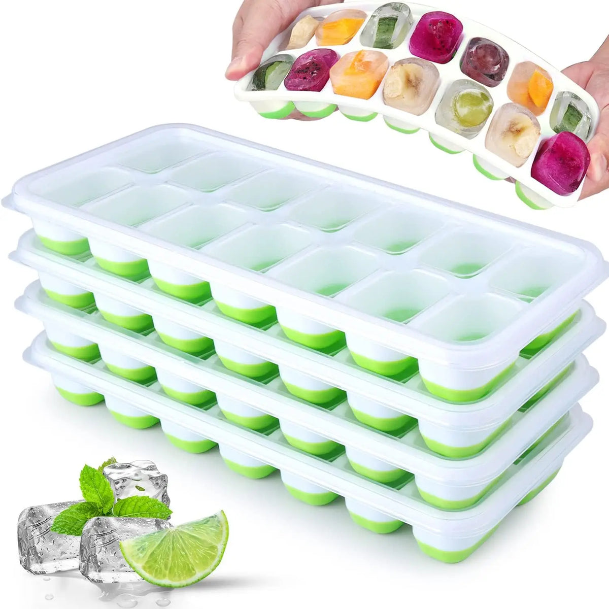 Ice Cube Tray Silicone Mold with Cover Square 14-cube Easy Release Ice Cube Molds Sum alternate view