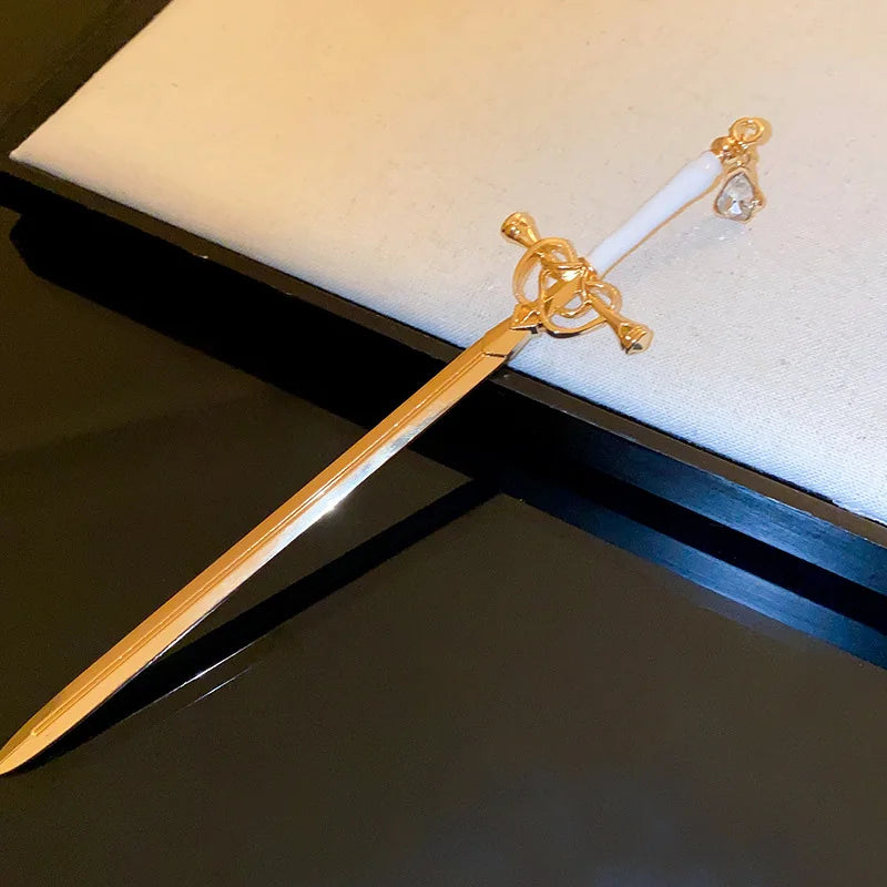 Chinese Style Sword Hairpin For Women Punk Ruby Hair Stick Ponytail Hair Pins Hairstyle Tools Daily Hair Accessories K-